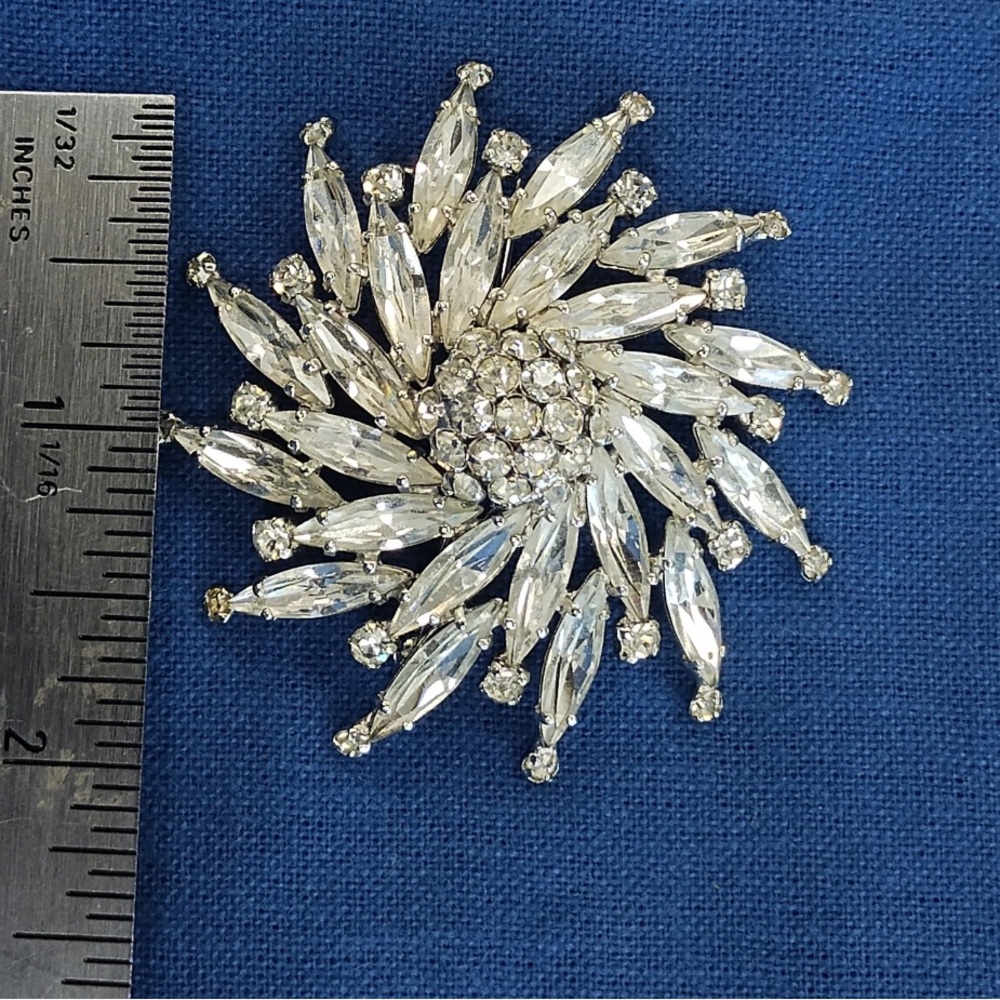 Vintage Sherman Silver Tone Crystal Brooch Pin